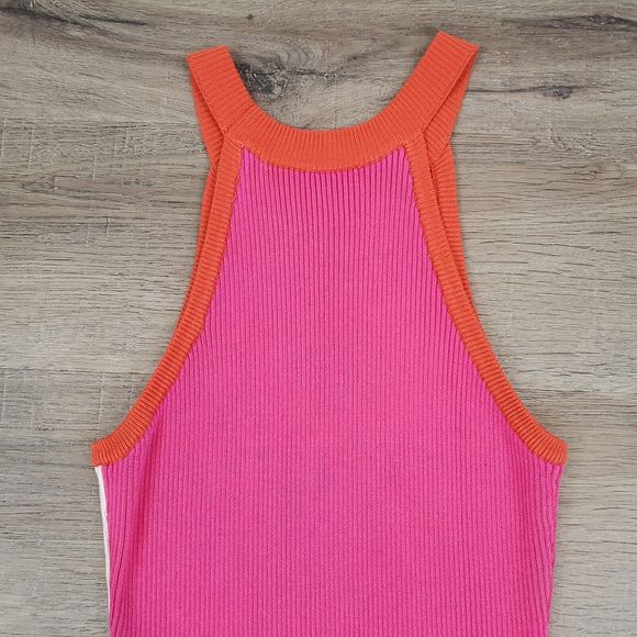 YIWEI Colorblock Ribbed Bodycon Mini Dress S Tank Sleeveless Stretch Crew Neck - Picture 7 of 11